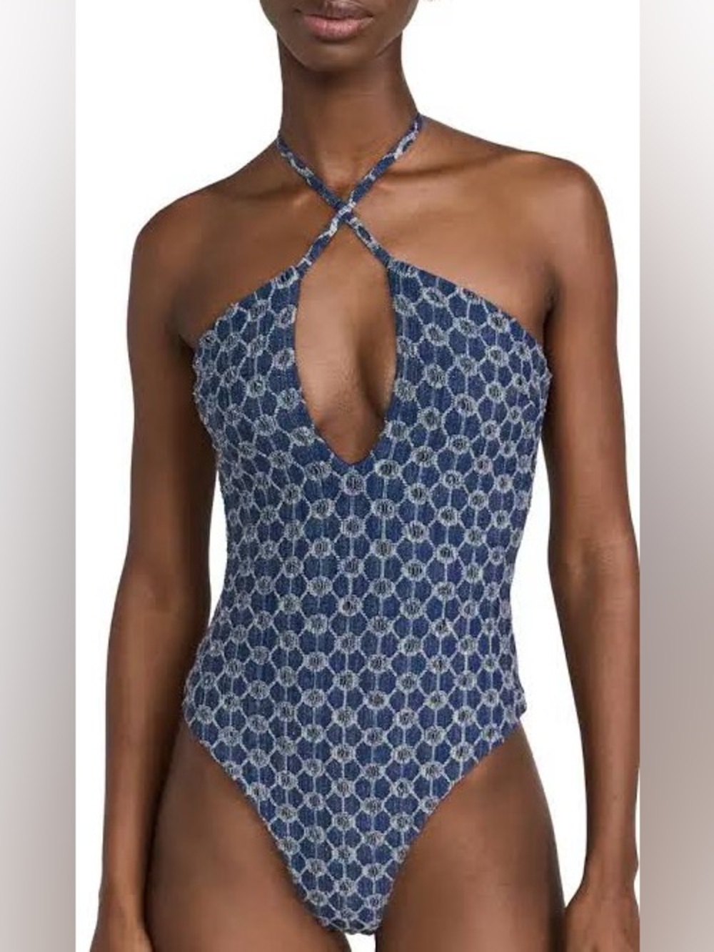 DEVON WINDSOR Navy Blue Patterned One-Piece Swimsuit